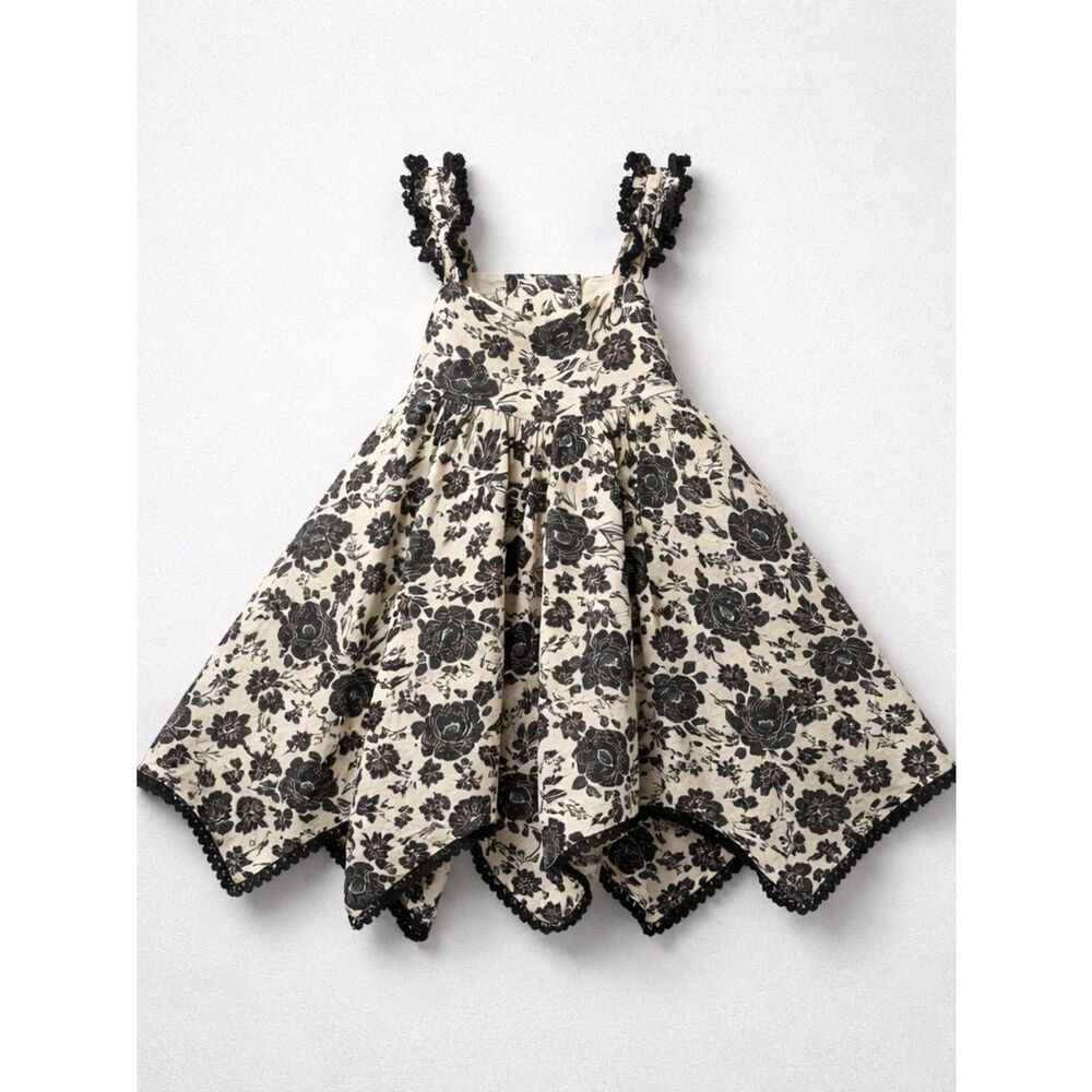 Joie cream and black handkerchief hem floral dress size 12 m